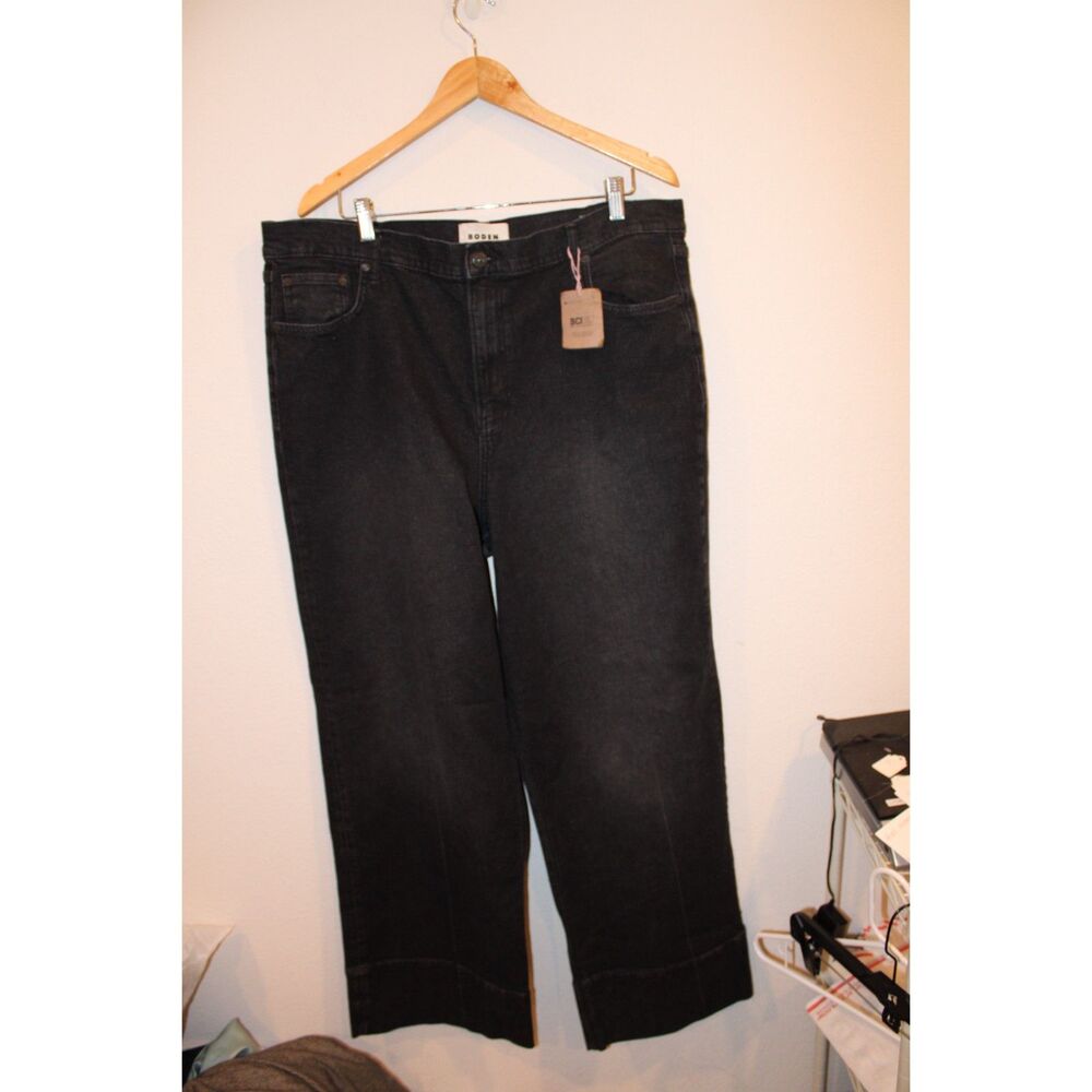NEW NWT Boden full length straight jeans size 34 x 32 black gray wash